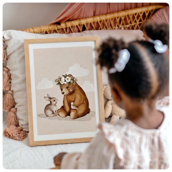 Affiche A4 / A3 L'ours et le lapin | Fleurs -personnalisable